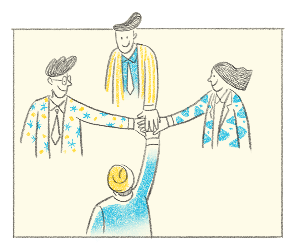 Illustration of Tally experts joining hands